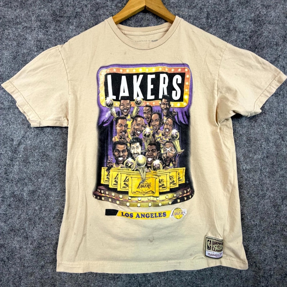 Los Angeles Lakers T-Shirt Mens L Beige Magic Johnson All Team Mitchell & Ness
